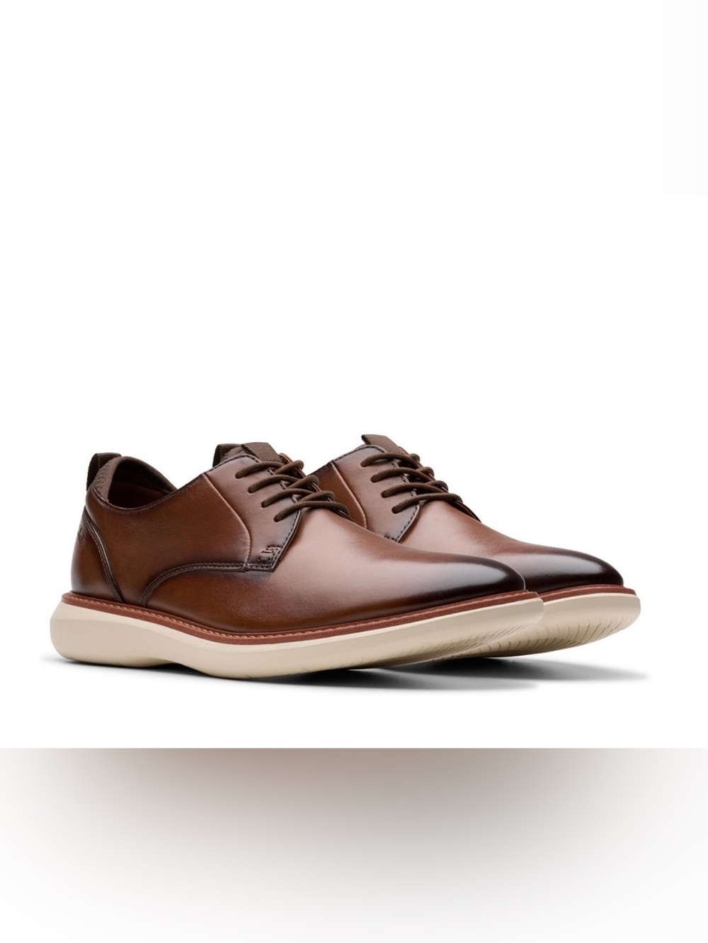 Clarks Men’s Brown Leather Derby Shoes with Cream Sole Size 9